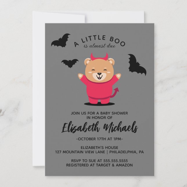 Babyparty | Halloween Niedlich Lil'Bär Devil Mitteilungskarte (Vorderseite)