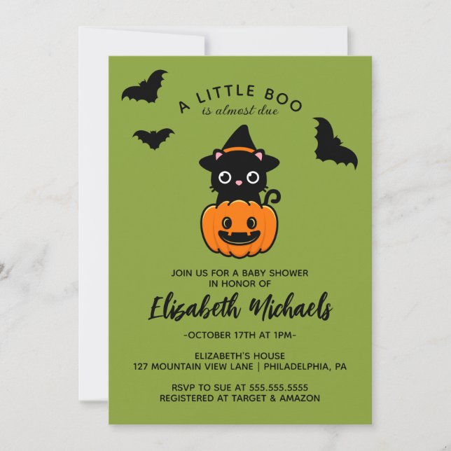Babyparty | Halloween Niedliche Katzenjacke Mitteilungskarte (Vorderseite)