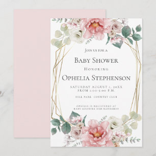 Babyparty   Hübsch rosa Wasserfarben Blume Einladung