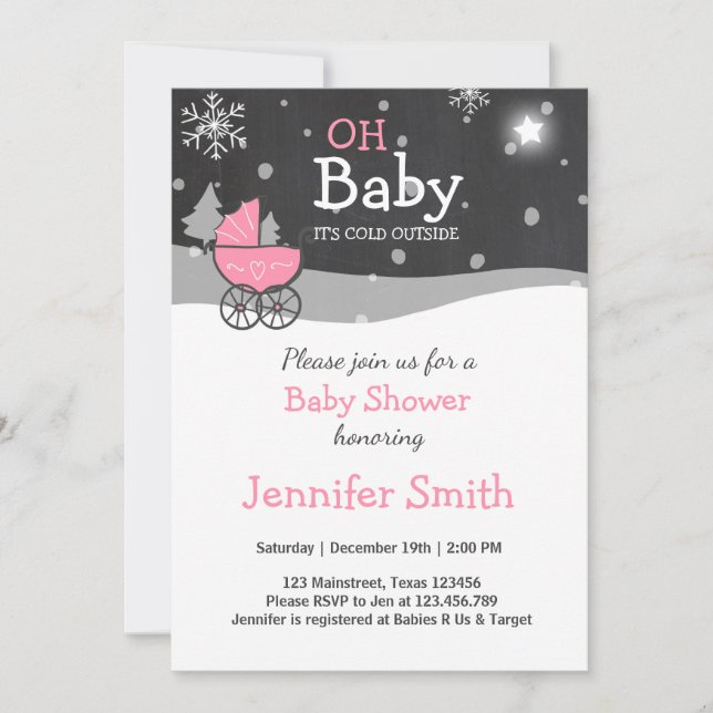 Babyparty laden Mädchen-Winter-kaltes äußeres Rosa Einladung (Vorderseite)