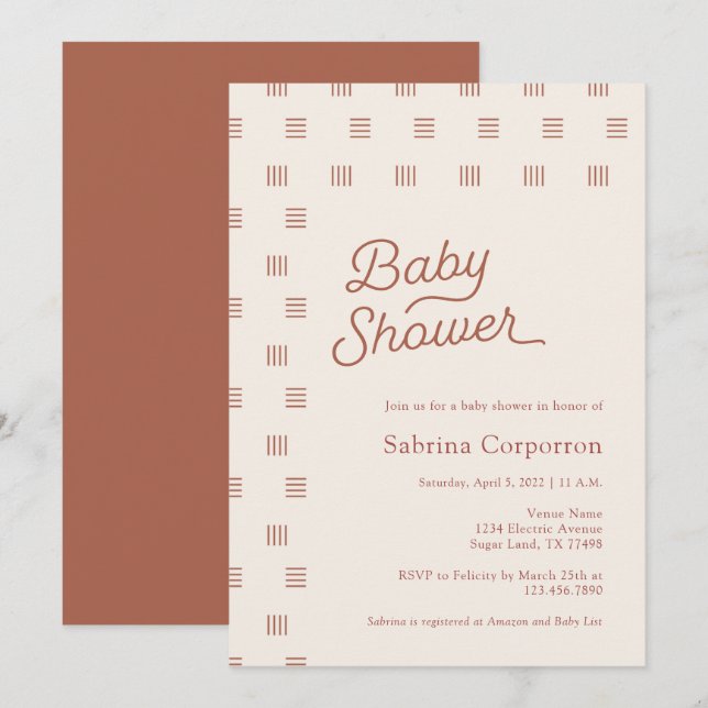 Babyparty | Minimalistische Einladung von Boho (Vorne/Hinten)