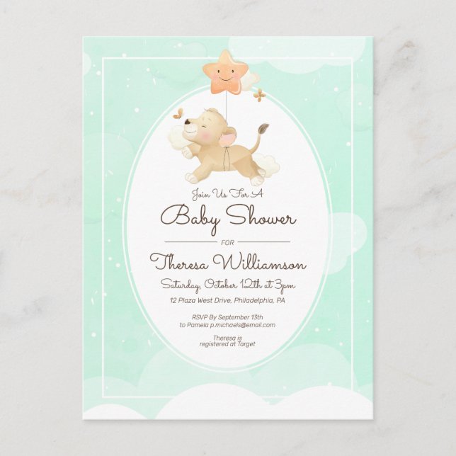 Babyparty | Niedliche Löwengräber Postkarte (Vorderseite)