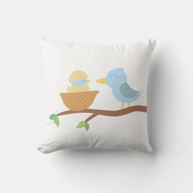 Babyparty: Niedlicher blauer Vogel mit gerade Kissen (Vorderseite)