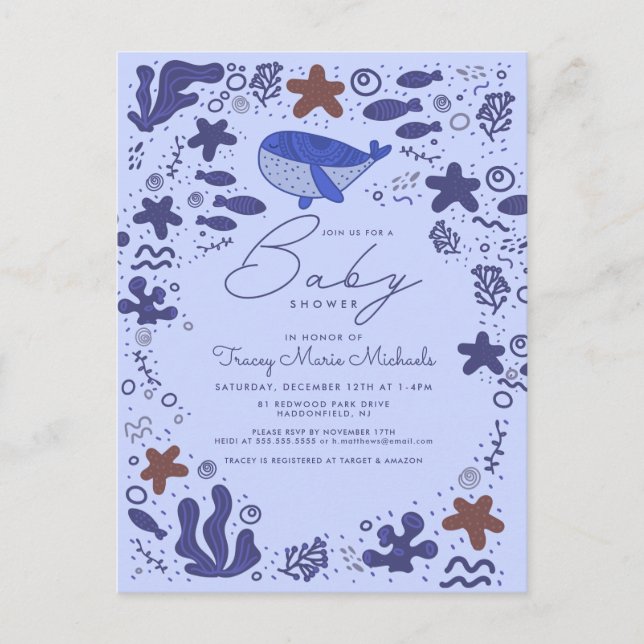 Babyparty | Niedlicher Doodle Whale Postkarte (Vorderseite)