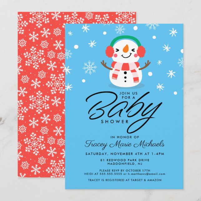 Babyparty | Niedlicher Schneemann Einladung (Vorne/Hinten)