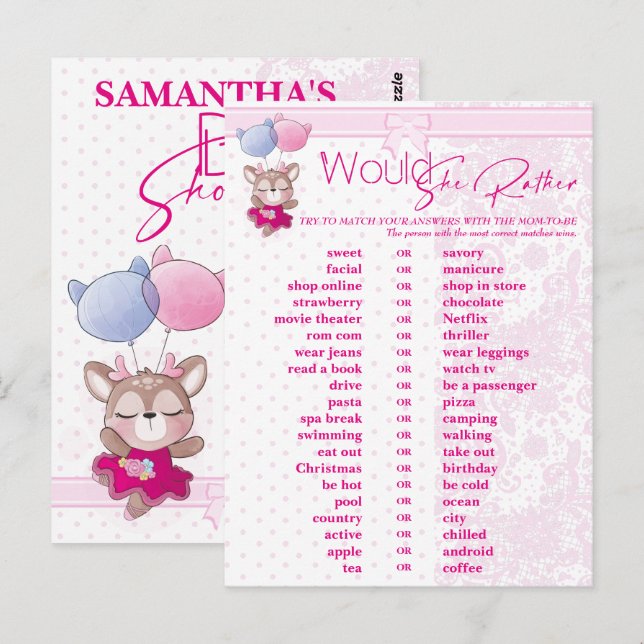 Babyparty. Pink Baby Dee Vorhersage und Ratschläge Postkarte (Vorne/Hinten)