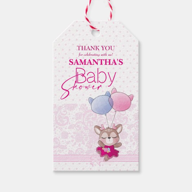 Babyparty. Pink Baby Deer Geschenkanhänger (Vorderseite)
