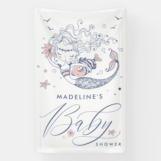Babyparty | Pink Little Girl Meerjungfrau-Banner Banner (Vertikal)