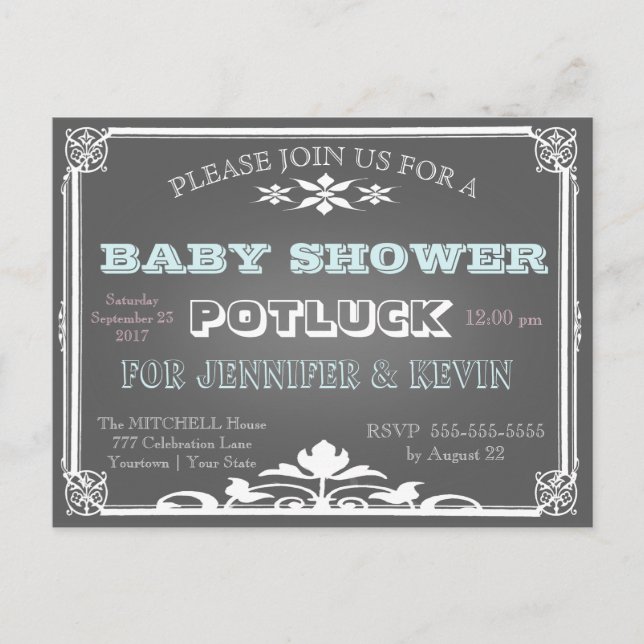 Babyparty | POTLUCK | Kopfbrett Einladungspostkarte (Vorderseite)