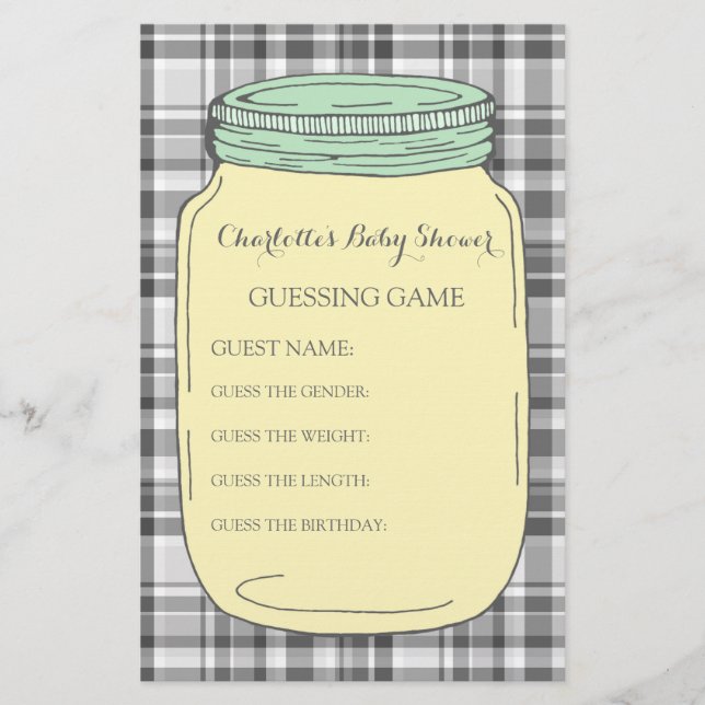 Babyparty-Ratespiel-Gelb-Minzen-Weckglas Briefpapier (Vorderseite)