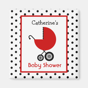 Babyparty - roter Wagen und Tupfen Magnet