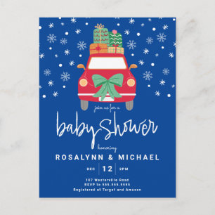 Babyparty   Roter Weihnachtswagen Postkarte