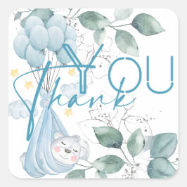 Babyparty. Schlafen Baby Bear Blue. Quadratischer Aufkleber