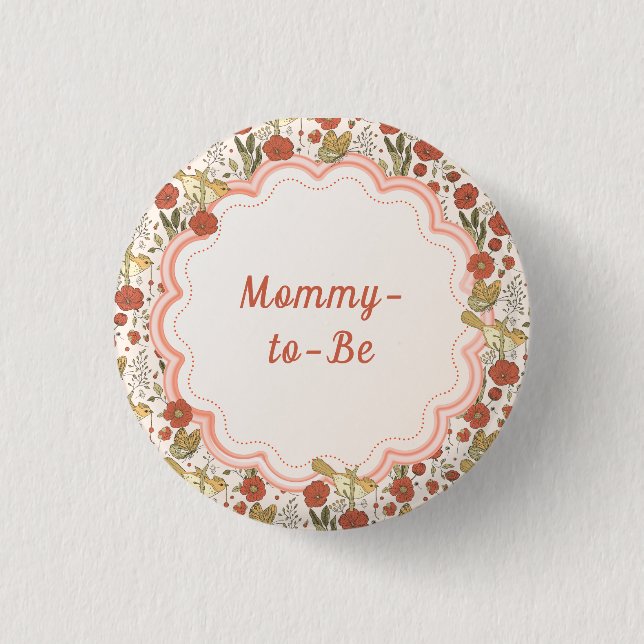 Babyparty | Schmetterlinge und Blüten Poesie Button (Vorderseite)