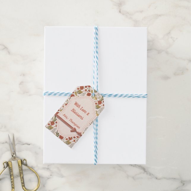 Babyparty | Schmetterlinge und Blüten Poesie Geschenkanhänger (Mit Garn)