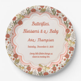 Babyparty | Schmetterlinge und Blüten Poesie Pappteller