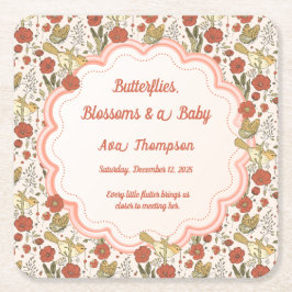 Babyparty | Schmetterlinge und Blüten Poesie Rechteckiger Pappuntersetzer