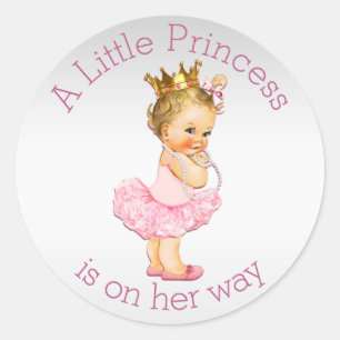 Babyparty-Silber-Rosa Prinzessin-Pearls Ballerina Runder Aufkleber