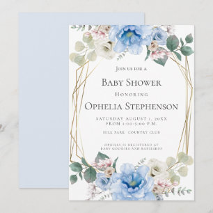 Babyparty   Sky Blue Watercolor-Blume Einladung