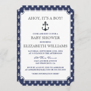 Babyparty Stilvolle formale Navy Nautical Anchor Einladung