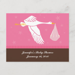 Babyparty-Storch-Register-Karte - Rosa und Brown Einladung