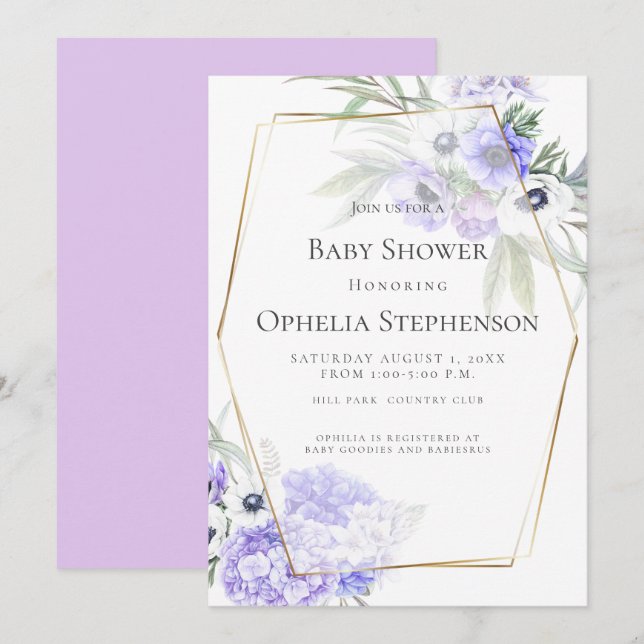 Babyparty | Violet Anemone Floral Einladung (Vorne/Hinten)
