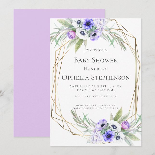 Babyparty | Violet Anemone Floral Einladung (Vorne/Hinten)