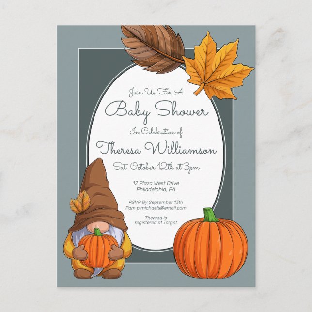 Babyparty | Vom Herbst kommende Herbsteinladung Postkarte (Vorderseite)