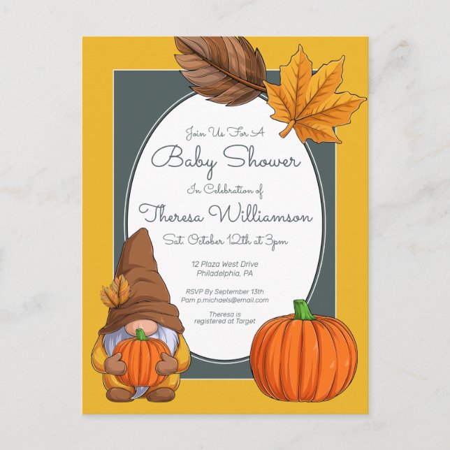 Babyparty | Vom Herbst kommende Herbsteinladung Postkarte (Vorderseite)
