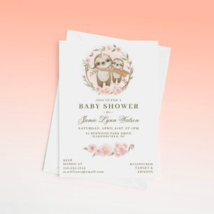 Babyparty   Watercolor Baby Sloth & Parent Invi Einladung
