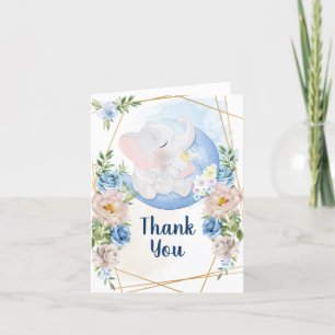 Babyparty   Watercolor Blue Elephant Dankeskarte