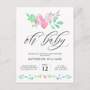 Babyparty   Watercolor Heart Floral Postkarte