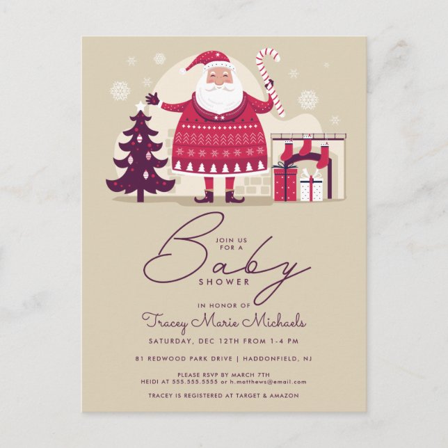 Babyparty | Weihnachtsmann und Feuerplatz Postkarte (Vorderseite)
