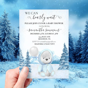 Babyparty Winter Teddybär Acryleinladungen