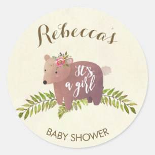 Babypartybevorzugungsaufkleberwaldbärnmädchen Runder Aufkleber
