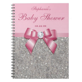 Babypartyguestbook-Silber-Paillette-Rosa-Bogen Notizblock