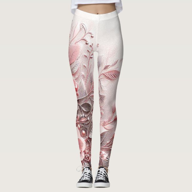 Babypink-Blütenmuster-Prägung Leggings (Vorderseite)