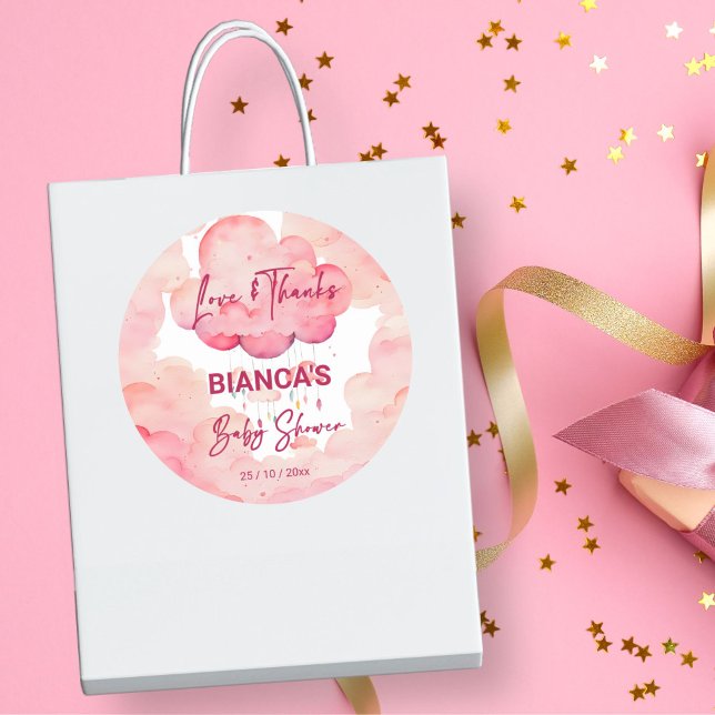 Babypink Whimsikwolke Babydusche Gefallen Runder Aufkleber (Oh baby pink whimsical cloud baby shower thank you favor stickers baby shower favors)