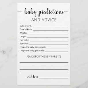 Babyprognosen und Ratgeber-Karte Babydusche Party