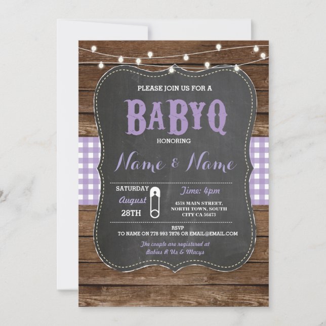 BaByQ Baby shower BBQ Invitation de bois de chalk  (Devant)