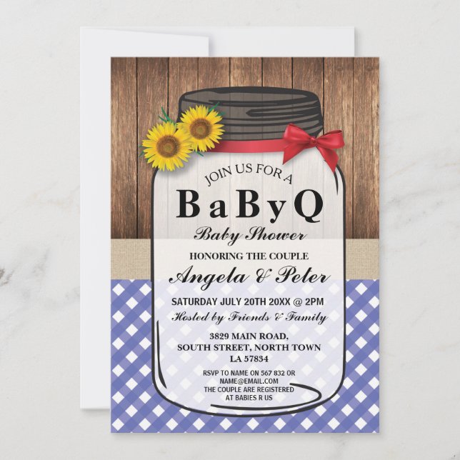 BABYQ Baby shower BBQ Party Couples Jar Invitation (Devant)