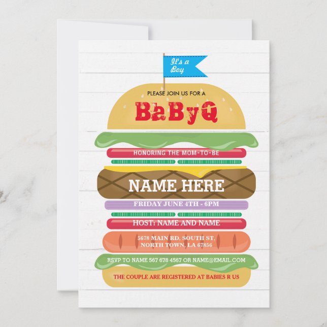 BaByQ BBQ Baby shower Invitation de douche pour ga (Devant)
