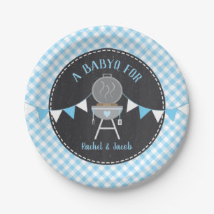 BABYQ Blue Gingham Chalkboard Boy Baby Shoounter Pappteller