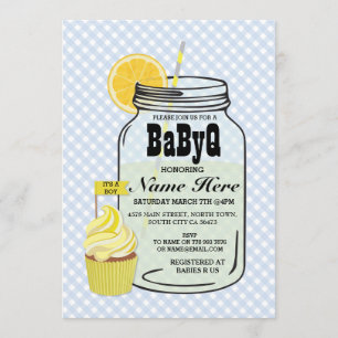 BaByQ Gender Reveal Baby Shower Blue Karo Einladun Einladung