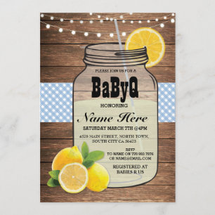 BaByQ Gender Reveal Baby Shower Blue Karo Einladun Einladung