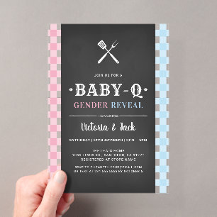 BabyQ Geschlechtsenthüllung Gingham BBQ Schwarz Acryleinladungen