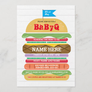 BaByQ GRILLEN Baby Dusche Boy Couple Dusche Einlad Einladung