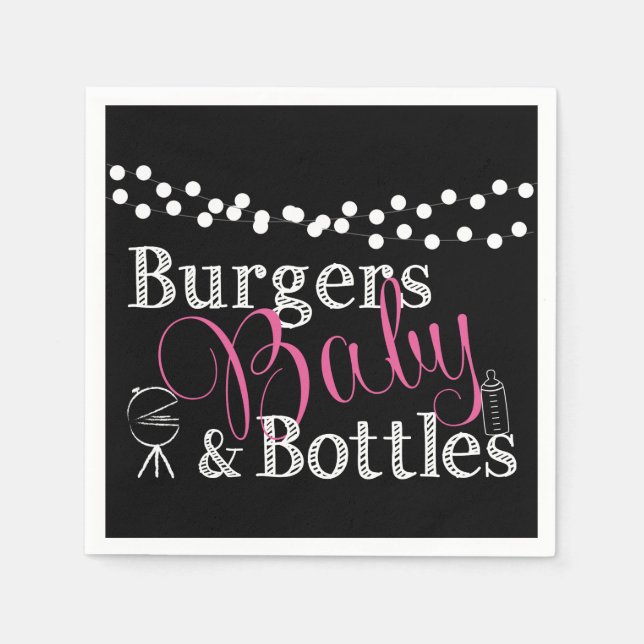 Babyq GRILLEN Baby Girl Dusche Pink Black Cookout Serviette (Vorderseite)
