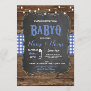 BaByQ GRILLEN Baby Shower Blue Chalk Wood Einladun Einladung