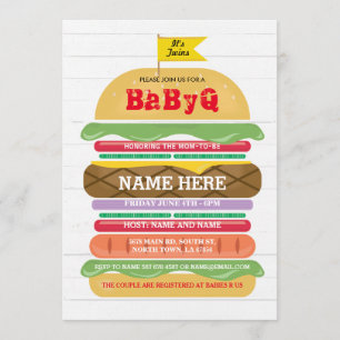 BaByQ GRILLEN Baby Shower Twins Couple Dusche Einl Einladung